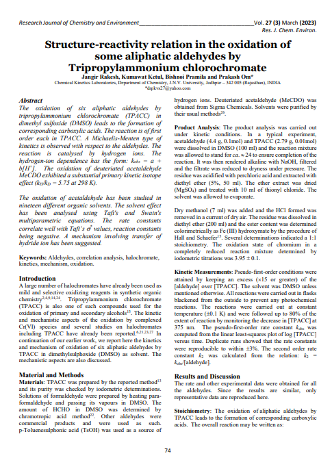 First page preview of "Oxidation of some aliphatic aldehydes"